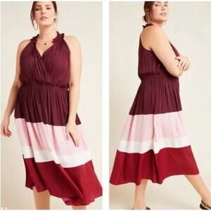 New Anthropologie Current Air Cobie Colorblocked Midi sleeveless pink Dress. 1x